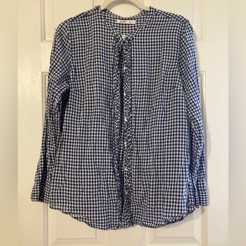 Old Navy Navy and White Gingham Button Down Shirt